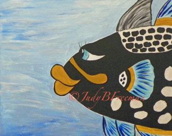 340x270 Fish Painting Whimsical Acrylic On 20 X 16 Canvas Barred More - Whimsical Fish Painting