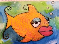 236x177 Fish Painting Whimsical Original Art Acrylic On 16 X 20 Canvas - Whimsical Fish Painting