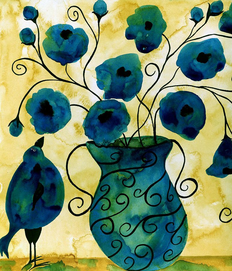 771x900 Whimsical Flower Outlines Hubbs Art Folk Prints Whimsical Blue - Whimsical Flower Painting