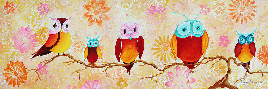 900x300 Decorative Whimsical Owl Owls Chi Omega Painting By Megan - Whimsical Owl Painting