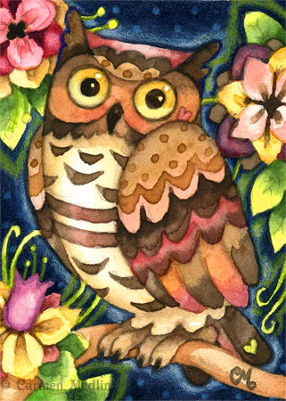 321x450 February 2012 Carmen Medlin Art - Whimsical Owl Painting