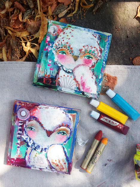 468x624 New Mixed Media Whimsical Owl Paintings! Juliette Crane - Whimsical Owl Painting