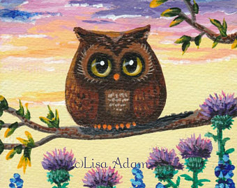 340x270 Owl Painting Wwithout Easel 4x4 Original Art Ooak - Whimsical Owl Painting