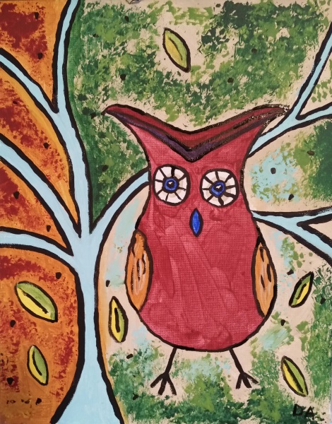 470x600 Whimsical Adamsart - Whimsical Owl Painting