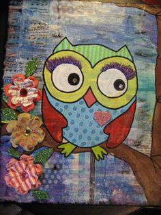 236x314 Whimsical Owl Painting Art Collage Print Owl, Etsy And Owl Paintings - Whimsical Owl Painting