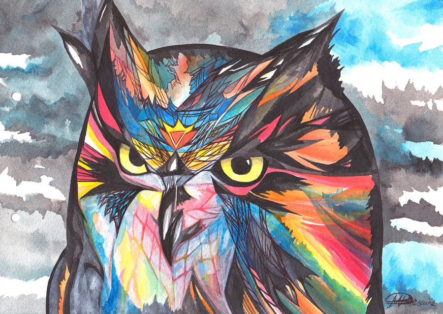 900x638 Whimsical Owl By Snowmarite - Whimsical Owl Painting