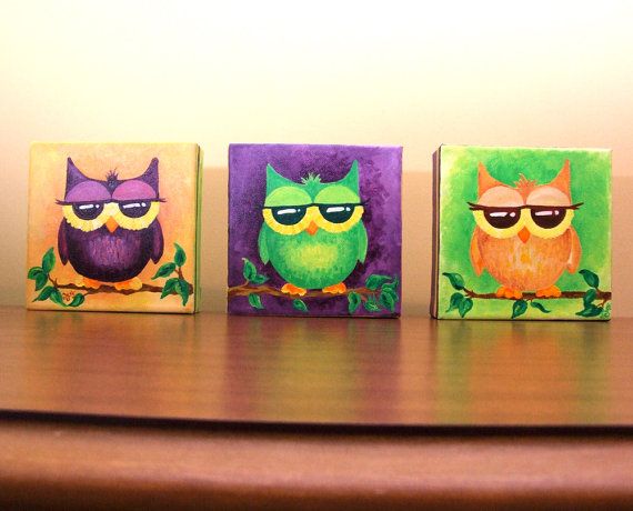 570x460 3 Whimsical Owls Art For A Child's Room Whimsical - Whimsical Owl Painting