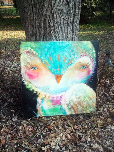 468x624 Whimsical Owls And Other Mixed Media Art From The Heart By - Whimsical Owl Painting