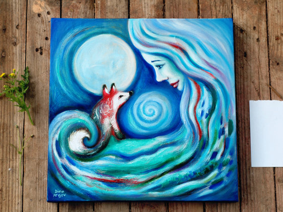 570x428 Whimsical Art Fox Print On Canvas Fantasy Art Whimsical Fox - Whimsical Painting