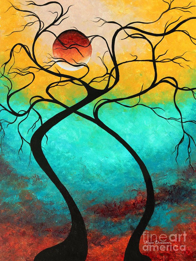 675x900 Whimsical Abstract Tree Landscape With Moon Twisting Love Iii By - Whimsical Tree Painting