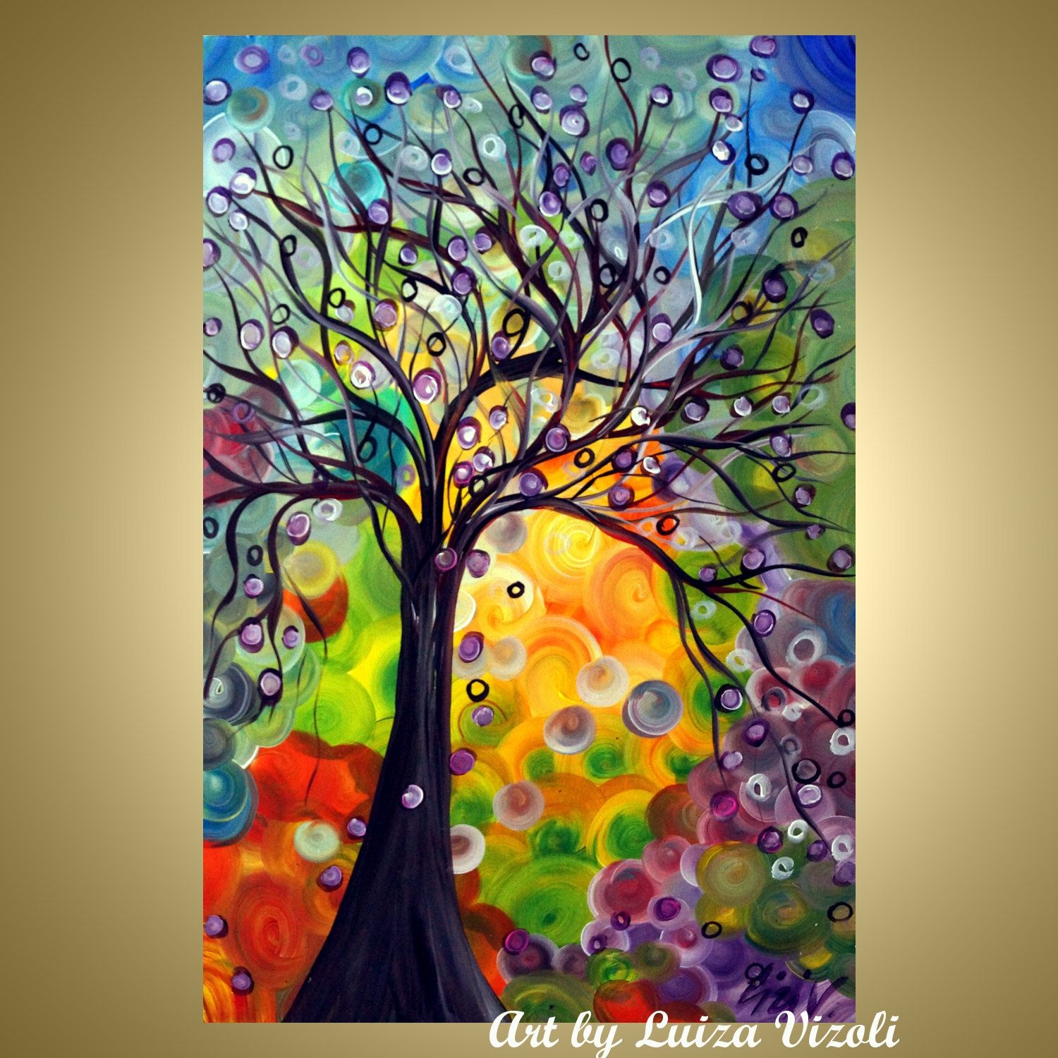 1500x1500 Original Whimsical Painting Spring Olive Tree Modern Landscape - Whimsical Tree Painting