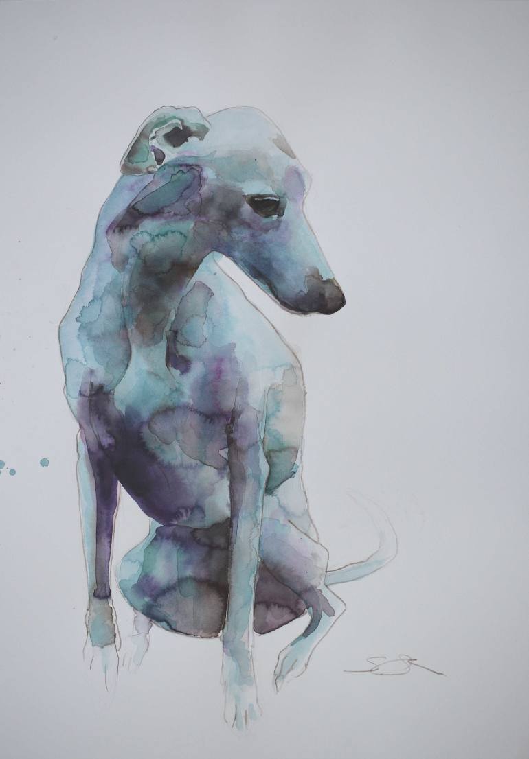 770x1106 Saatchi Art Sitting Whippet Painting By Sabina Sinko - Whippet Painting