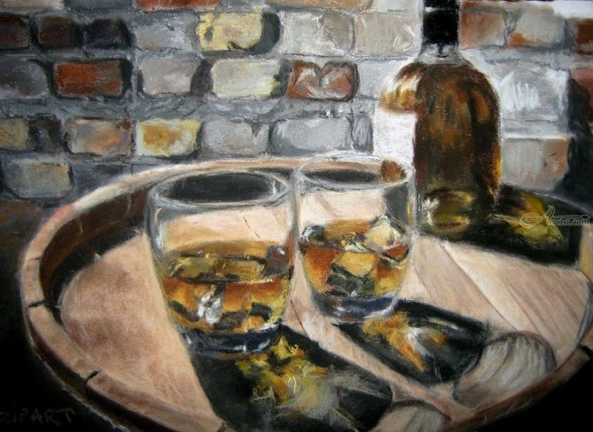 850x619 Original Soft Pastels Painting - Whiskey Painting