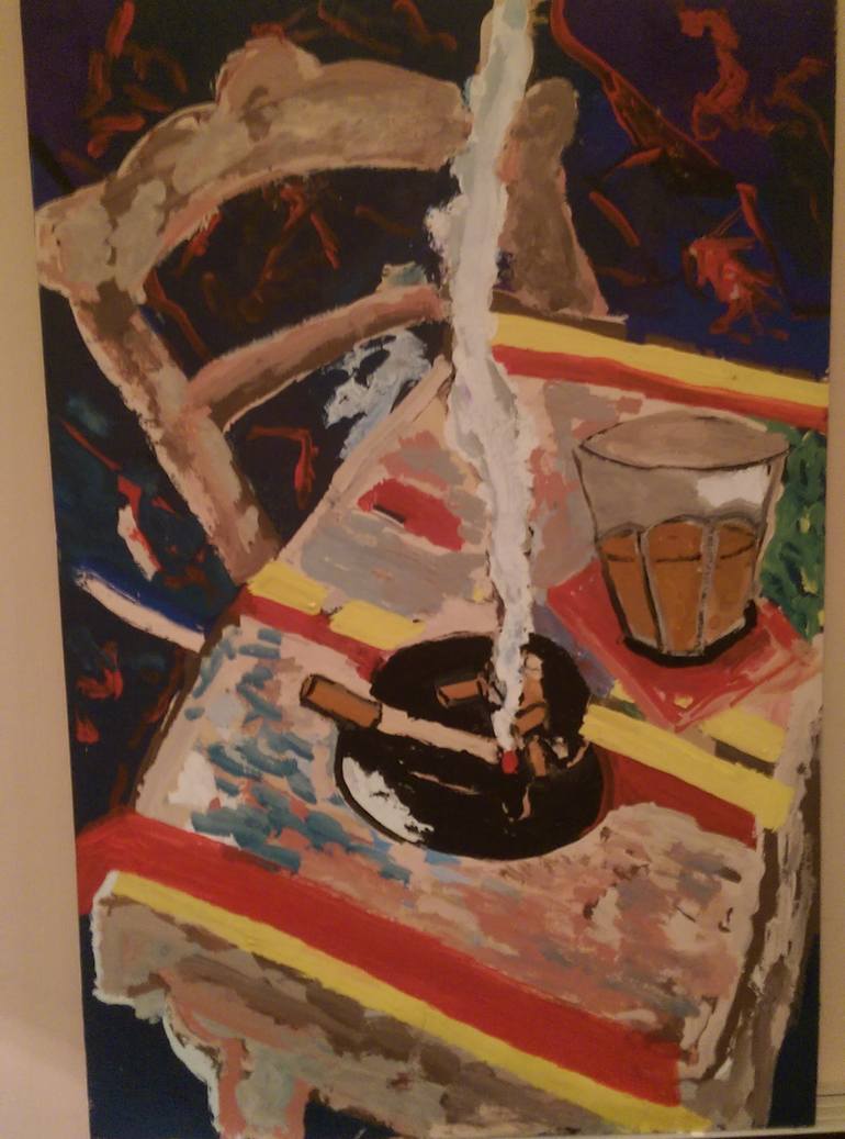 770x1037 Saatchi Art A Chair,a Cigarette And Glass Of Whiskey. Painting By - Whiskey Painting
