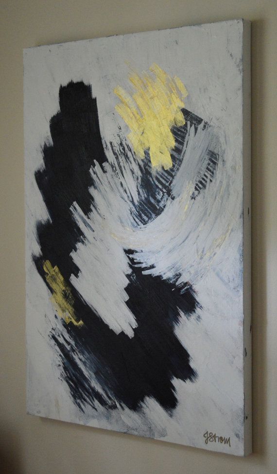 570x977 Black And White Abstract Painting, White And Gold Textured Art - White Abstract Painting