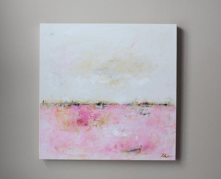 740x601 Pink White Gold Horizon Abstract Painting - White And Gold Painting