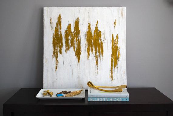 570x382 30x30 Whitegold Abstract I By Mshartel On Etsy - White And Gold Painting