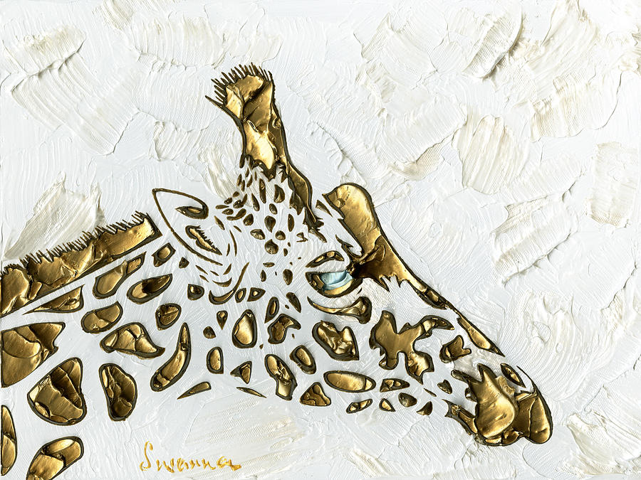 900x675 White And Gold Giraffe Painting By Susanna Shaposhnikova - White And Gold Painting