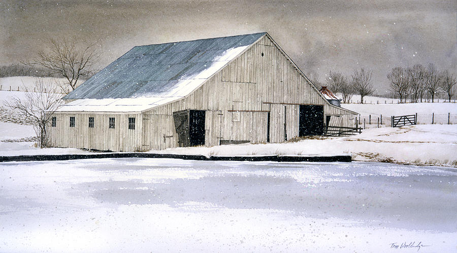 900x500 White Barn Painting By Tom Wooldridge - White Barn Painting