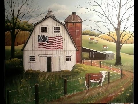 480x360 Folk Art Painting Primitive Folk Art ~ A White Barn In Acrylics - White Barn Painting
