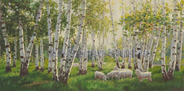 640x318 No Frame Large Landscape Oil Painting Impressionist White Birch - White Birch Painting