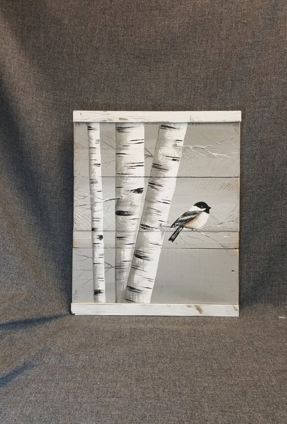 570x840 White Birch Painting Painting On Wood Reclaimed Wood Wall - White Birch Painting