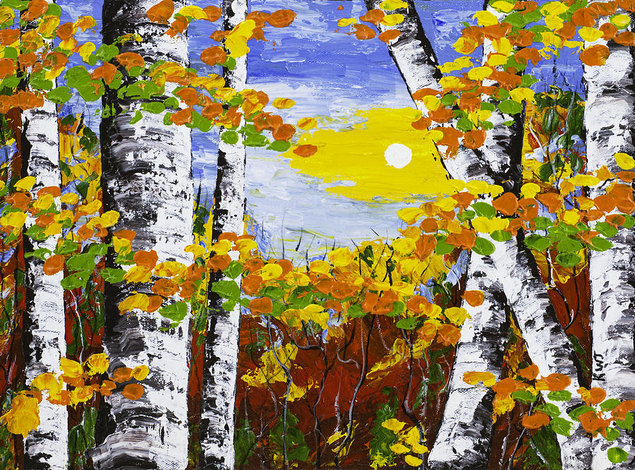 900x666 White Birch Trees In Fall Abstract Painting Painting By Keith - White Birch Painting