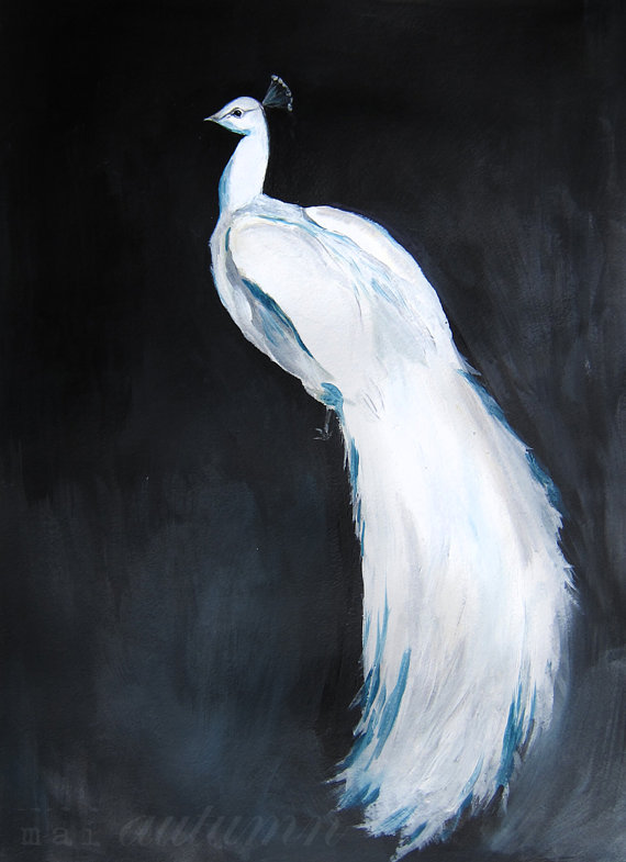 570x785 Peacock Feathers White Peacock Ii Acrylic Painting - White Bird Painting