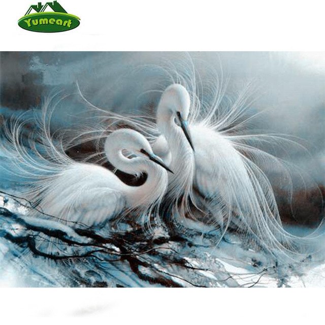 640x640 White Birds Crane Diamond Embroidery Animals Free Counted Cross - White Bird Painting