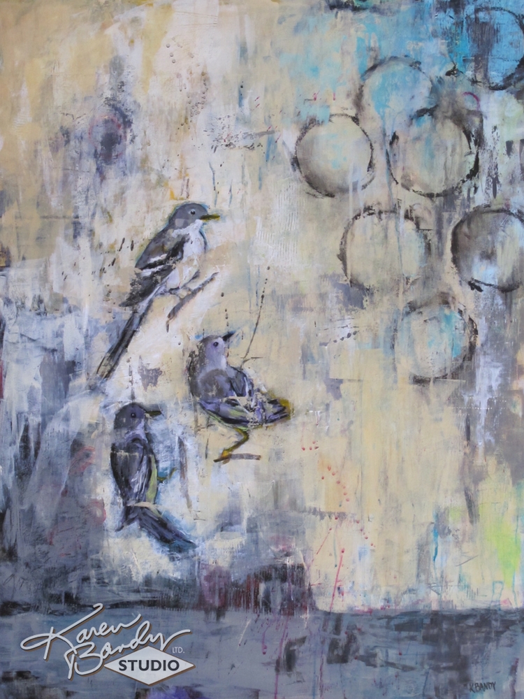 750x1000 California Abstract Acrylic Bird Painting With Circles - White Bird Painting