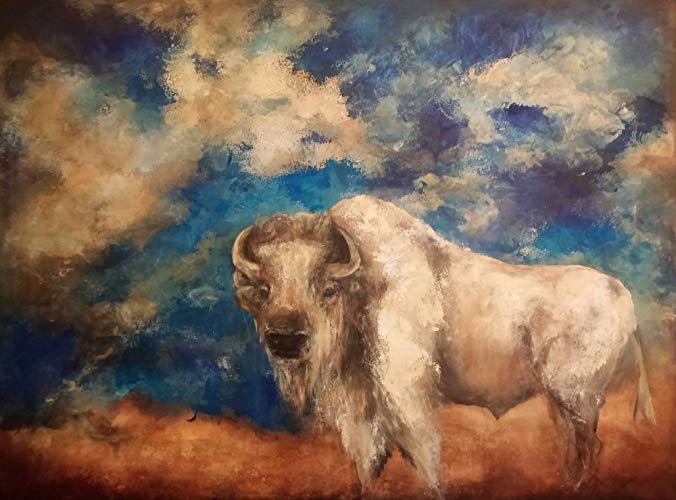 676x500 American White Buffalo Large Original Painting By - White Buffalo Painting