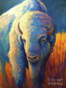 224x300 White Buffalo, Blue Moon Painting By Theresa Paden - White Buffalo Painting
