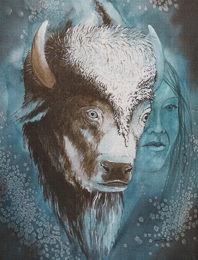 688x900 White Buffalo Woman Painting By John Guthrie - White Buffalo Painting