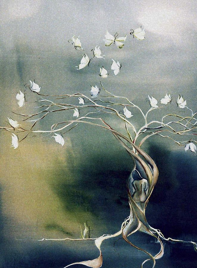 661x900 The White Butterfly Tree Painting By Jordana Archer Paintings - White Butterfly Painting