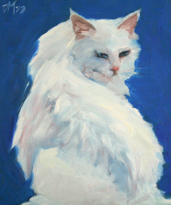 570x684 Modern Pop Green Black Deer Animal Couture Oil Painting Fine Art - White Cat Painting