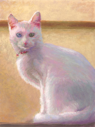 374x500 Pastel Painting White Cat Pastel Painting By Poucher - White Cat Painting