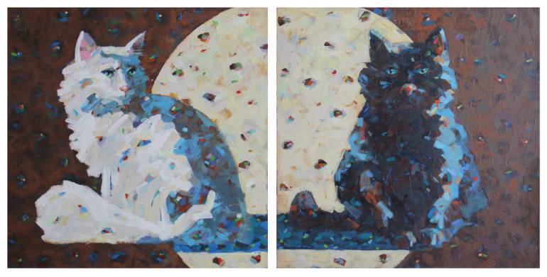 770x391 Saatchi Art Black Cat White Cat Painting By Natalia Leonova - White Cat Painting