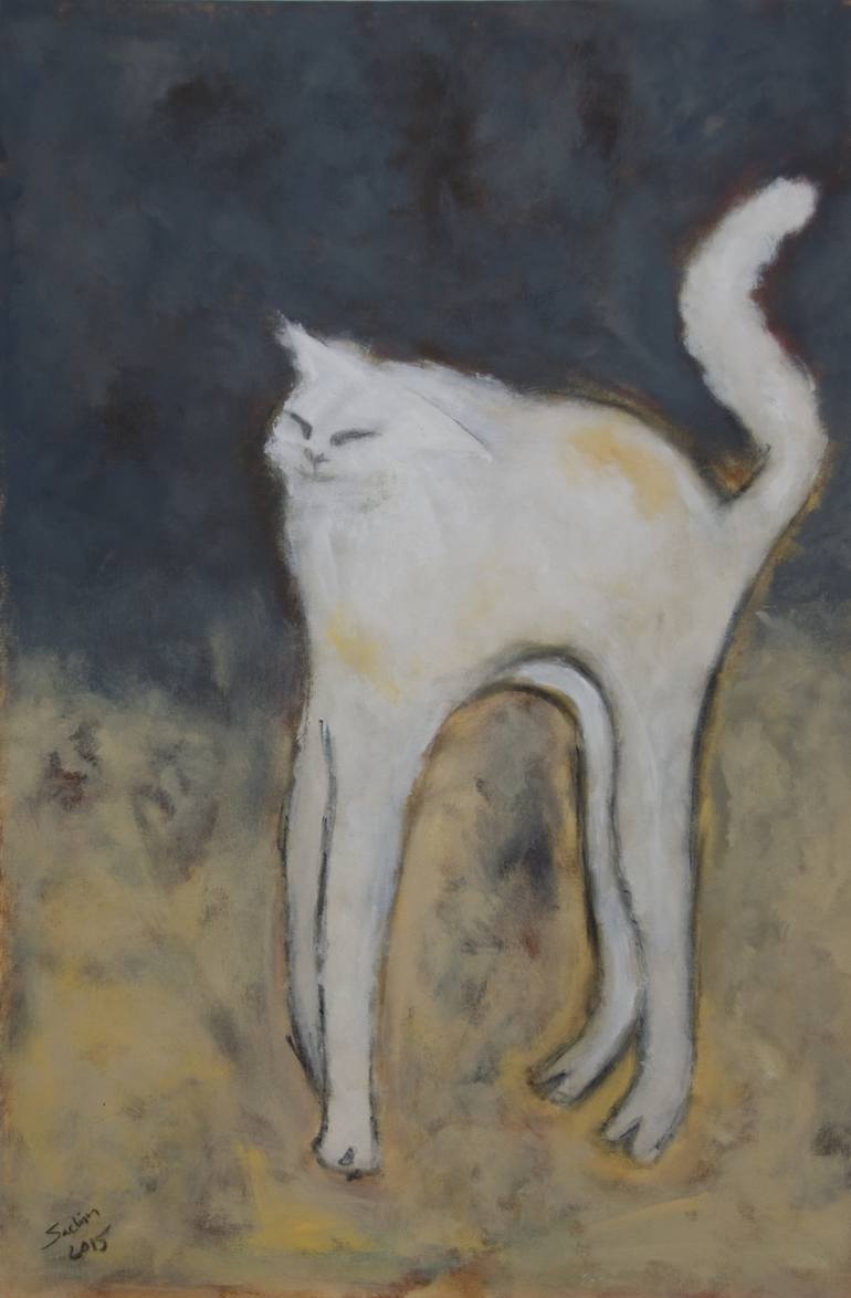 770x1174 Saatchi Art The White Cat Painting By Sachin Jagtap - White Cat Painting