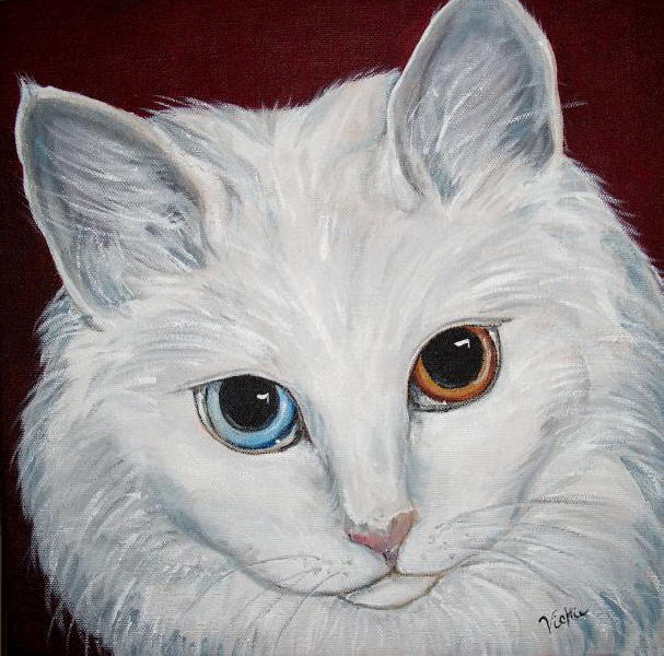 607x600 A Collection Of Cats Paintings - White Cat Painting