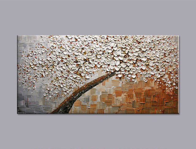 640x488 Hand Painted Thick Palette Knife Oil Painting Brown White Cherry - White Cherry Blossom Painting