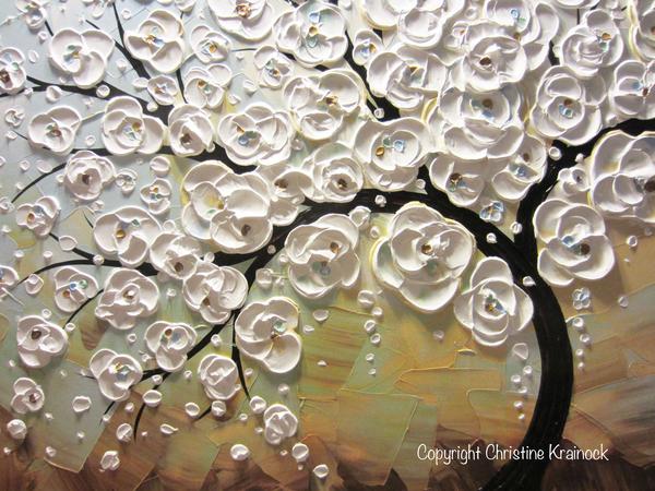 600x450 Original Art Abstract Painting White Flowering Cherry Tree - White Cherry Blossom Painting