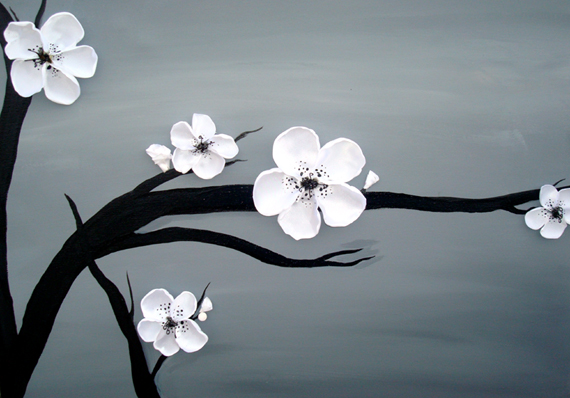 570x398 3d Cherry Blossom Painting By Sheratosh - White Cherry Blossom Painting