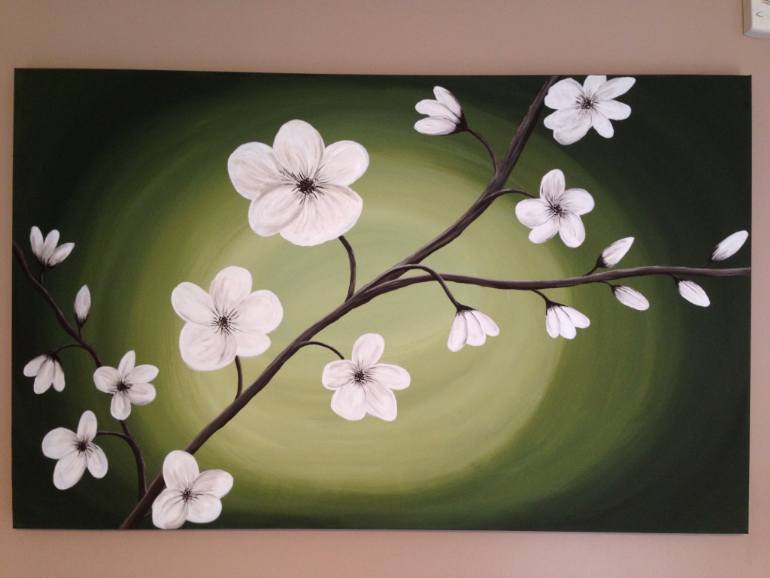 770x578 Saatchi Art White Cherry Blossoms Painting By Conni Bassett Culp - White Cherry Blossom Painting