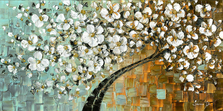 900x450 White Cherry Blossom Painting By Susanna Shaposhnikova - White Cherry Blossom Painting