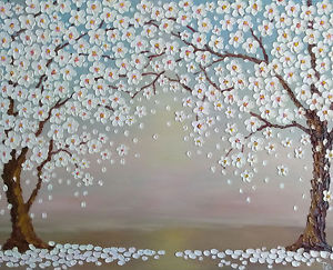 300x243 Cherry Blossom Tree Eternity Textured Oil Painting Landscape 24 - White Cherry Blossom Painting