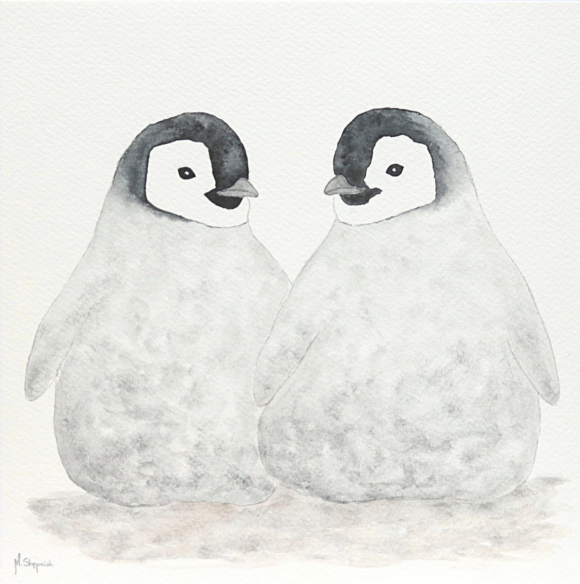 1191x1200 Two Emperor Penguin Chicks (Malgorzata Stepniak) - White Chicks Painting