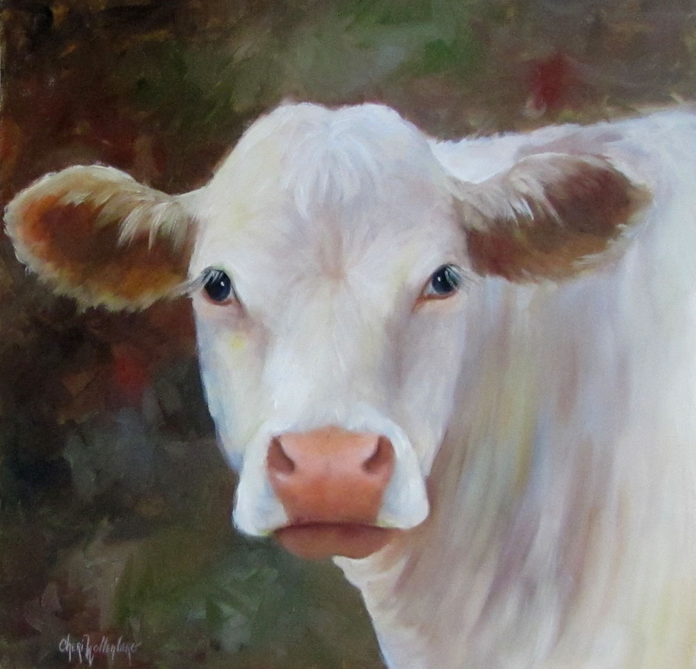 1000x961 Dancing Brush - White Cow Painting