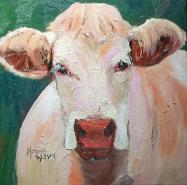 600x593 Norma Wilson Original Oil Irish White Cow Painting Art By Artist - White Cow Painting