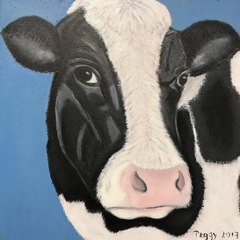 770x770 Saatchi Art Black And White Cow Painting By Peggy Scholte - White Cow Painting