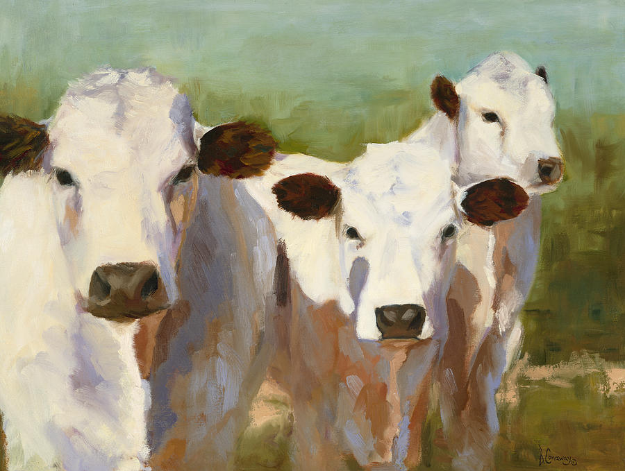 900x679 Tres Amigas 3 Friends Painting By Barbara Conaway - White Cow Painting